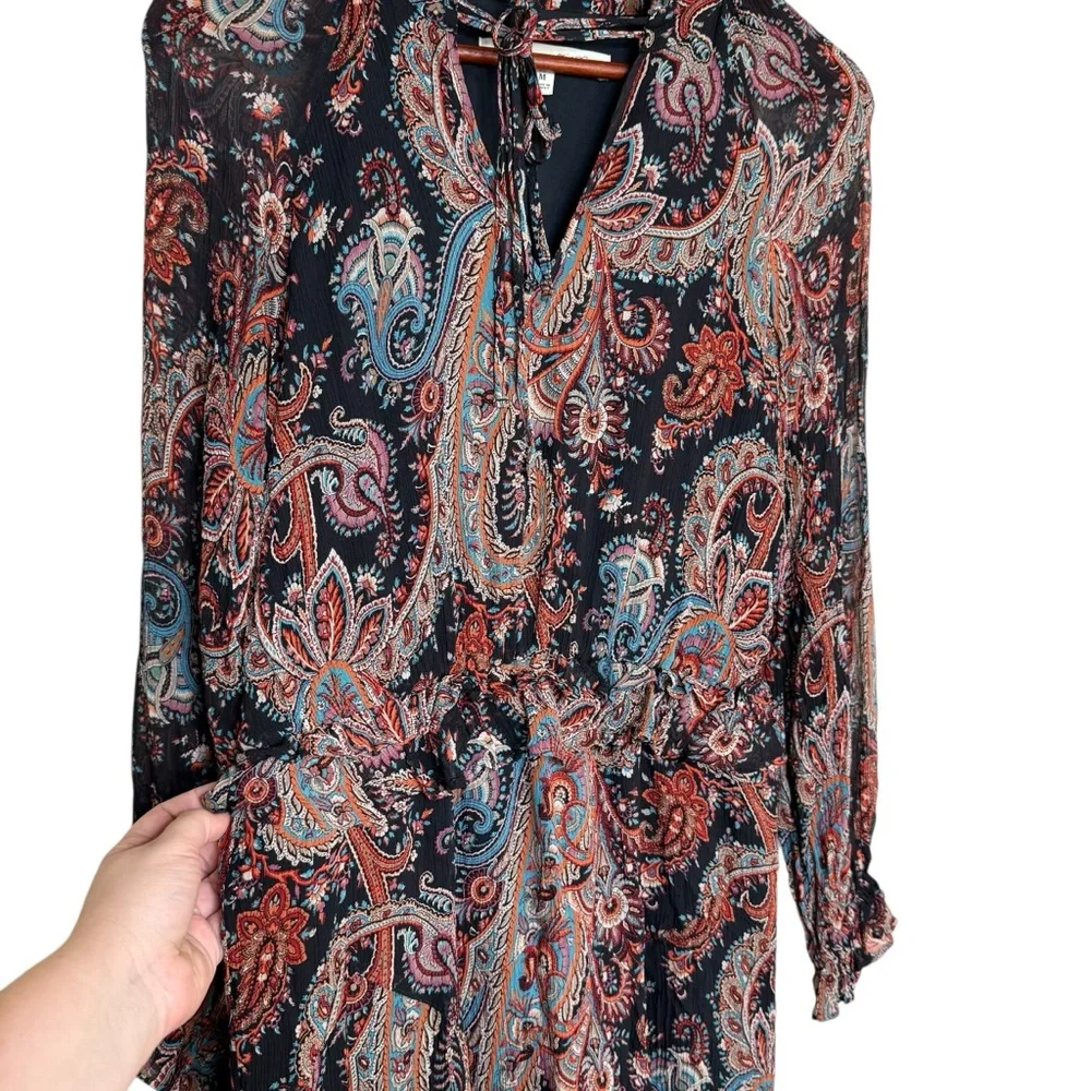 Banana Republic X Olivia Palermo Paisley 100% Silk Dark Boho Midi Dress Witchy - Picture 6 of 13
